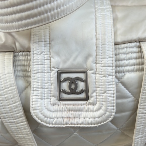 Vintage Chanel A29853 Sports CC Coco Mark Quilted Shoulder Bag Nylon White - Picture 3 of 8